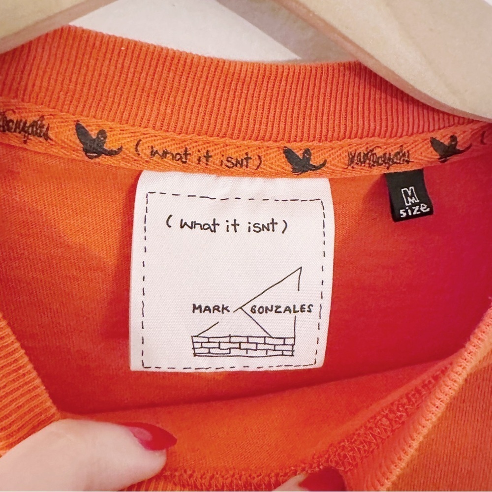 What It Isnt Mark Gonzales Cropped Orange Cotton Tshirt Tee Pocket - Picture 4 of 5